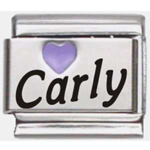  Carly Purple Heart Laser Name Italian Charm Link Jewelry