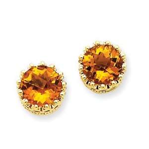  14k Gold Citrine Crown Post Earrings Jewelry
