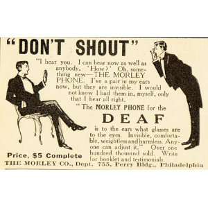 1913 Vintage Ad Morley Phone Deaf Deafness Hearing Aid   Original 