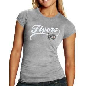 NHL Philadelphia Flyers Ladies Bling Tri Blend Premium T shirt   Ash
