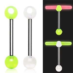  316L Surgical Steel Barbell with Green UV Coated Acrylic Glowstick 