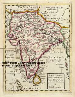 1736 LARGE HISTORIC BRITISH MAP INDIA EMPIRE OF MOGUL  