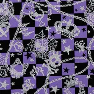  Japan Cosmo purple checkered fabric glitter skull (Sold in 