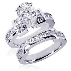20 Ct Pear Shaped Diamond Wedding Rings Set CUTVERY GOOD 14k SI1 E 