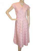 Vintage 40s DAISY Pink EMBROIDERY Linen DAY Dress B36  