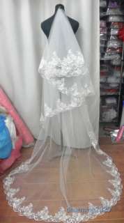 Woman Wedding long embroider Cathedral Bridal Dress White Veil  