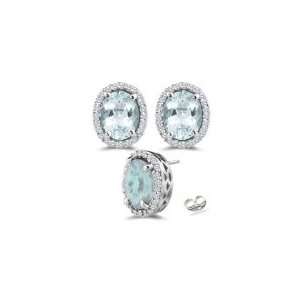  0.42 Ct Diamond & 10.70 Ct Sky Blue Topaz Stud Earrings in 