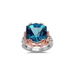  0.14 Cts Diamond & 10.55 Cts Swiss Blue Topaz Ring in 14K 