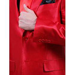 Ferrecci Mens Shiny Red Two button Two piece Slim Fit Suit 