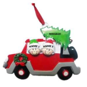 Personalized Green Christmas Caravan 2 Members Christmas Holiday Gift 