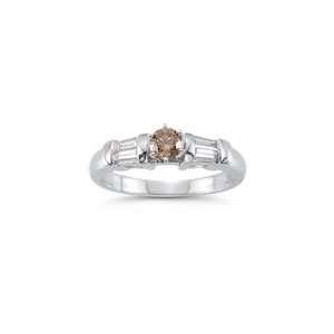  0.56 Cts Brown & White Diamond Ring in 14K White Gold 5.0 