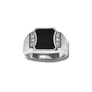  0.06 Cts Diamond & Onyx Mens Ring in 14K Yellow Gold 6.5 