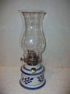 LampLight Farms~Blue Ceramic Oil Lamp w/Glass Globe~VGC  
