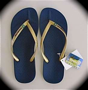 IPANEMA BRILLIANT NAVY & GOLD WITH CRYSTAL FLIP FLOPS SANDALS ~ CHOOSE 