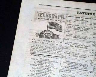   CONNERSVILLE IN Indiana Fayette County Pre Civil War 1860 Newspaper