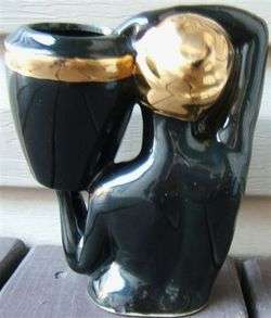 Vintage AFRICAN LADY HEADVASE Joan Lea Creations BLACK with GOLD 