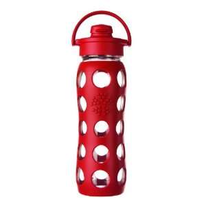 Lifefactory 22 Ounce Glass Beverage Bottle with Flip Top Cap, Red 