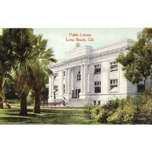   Postcard Public Library   Long Beach California 