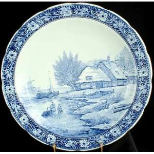  Large Vintage Transferware Blue Delft Plate Charger 