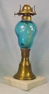   TURQUOISE SWIRL FONT MARBLE KEROSENE LAMP Vintage Reproduction  