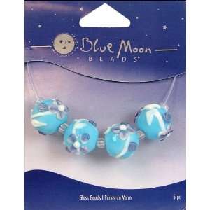  Blue Moon Beads   Art Glass   Jewelry Beads   Round   Flower   Blue 