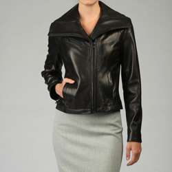 Kenneth Cole Womens Lamb Short Shape Leather Jacket  