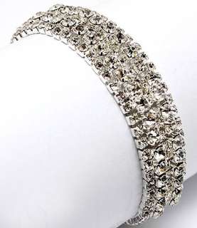 Bridal Jewelry Crystal Rhinestone Bracelet White 5 Row  