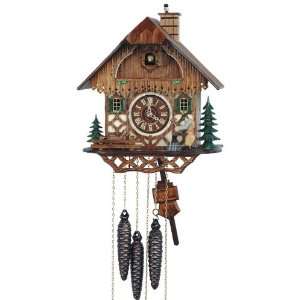 Cuckoo Clock Black Forest house with moving beer drinker and chimney 