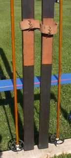 VINTAGE Wooden Skis + Bamboo Poles ANTIQUE  