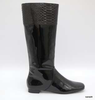 New Coach *FRESNA* Patent Leather Knee High Flat Tall Boot Shoe ~Black 