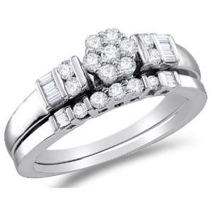 Diamond Ladies Bridal Engagement Ring with Matching Wedding Band Two 2 