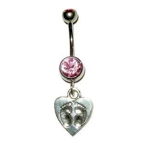  Baby Feet Soft Pink Belly Button Ring Silver Jewelry