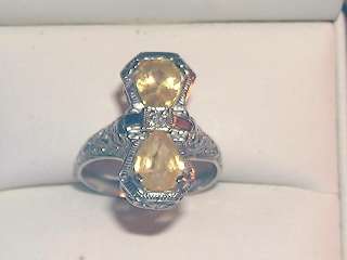 ANTIQUE 14K W/G YELLOW SAPPHIRES DIAMOND FILIGREE RING  