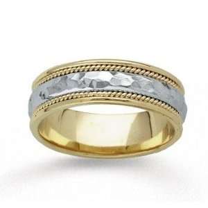  14k Two Tone Gold Hammered Rope Wedding Band Jewelry