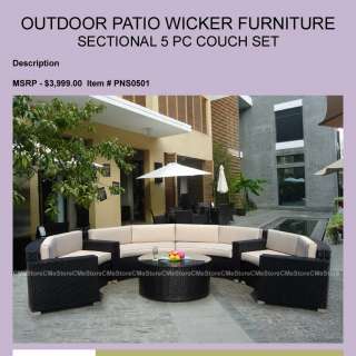 Outdoor Patio Wicker Furniture 5pc Modern Couch Set  