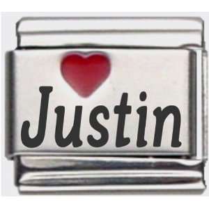 Justin Red Heart Laser Name Italian Charm Link Jewelry