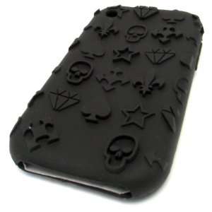 Apple iPhone 3 3G 3GS Black Skull Spade Star Embossed Design Soft 