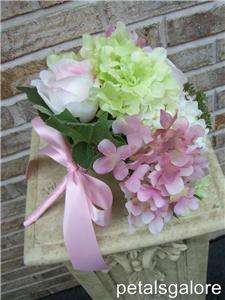 PINK ROSE & GREEN HYDRANGEA Maid/ Bridal Bouquet  