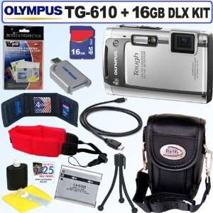 Olympus TG 610 14.0 MP Digital Camera (Silver) + 16GB Deluxe Accessory 