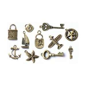  Boxed Charm Embellishment Assortment 110 Pieces Old Brass 