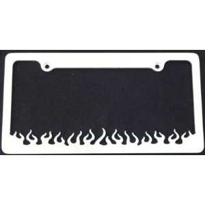   Plate Tag Frame with Flames   Brushed Stainless Steel Automotive