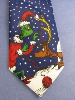 Christmas Tie Necktie Dr. Seuss Grinch Making Reindeer Blue 1996 Poly 