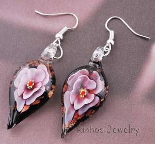 6sets Drop Murano Glass Pendant Necklace Earring Flower  