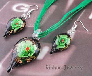 6sets Drop Murano Glass Pendant Necklace Earring Flower  