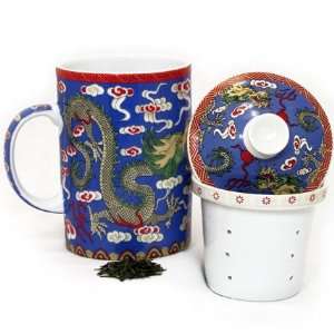  Blue Dragon Porcelain Tea / Coffee Cup with Filter 
