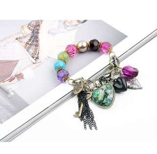 Hot sold Peacock Feather Heart Leaf Key Crystal Tassel Charm Beads 
