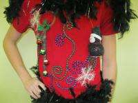   STYLE FEATHER FOOFOO LIGHT UP UGLY CHRISTMAS SWEATER GLAM SZ M  