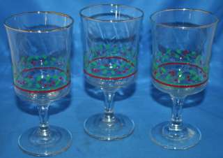 Arbys Holly Berry Water Wine Goblets Glassware 10 ounce  