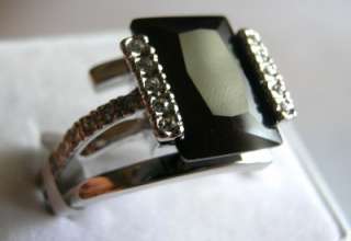 Black Onyx CZ Womens Ring Set in Silver ep Sizes 5   10  