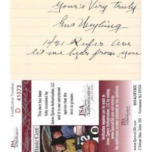  Gus Weyhing Autographed 3x5 Card(JSA) 